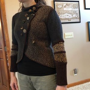 Anthropologie brown and gray multi button sweater